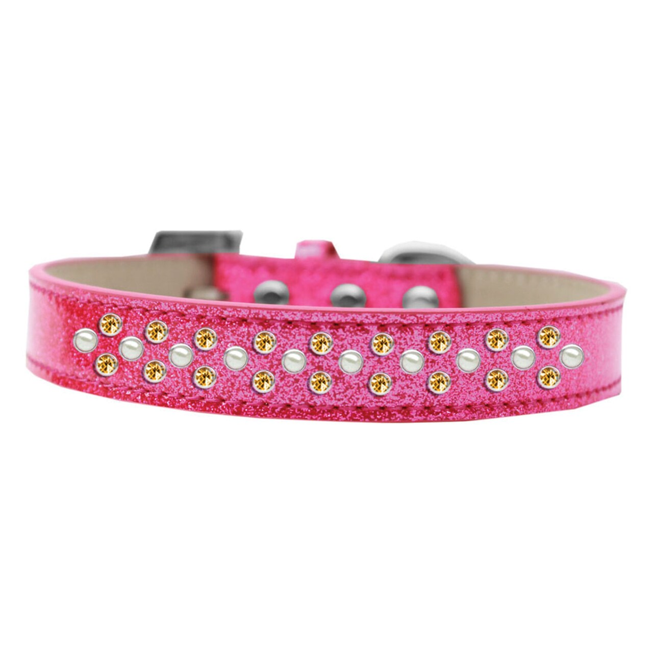Mirage Pet Products Sprinkles Ice Cream Dog Collar Pearl and Yellow Crystals Size 16 - Pink